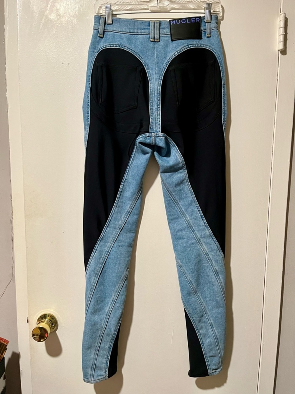 Mugler Two-Tone Light Blue and Black Slim Jeans